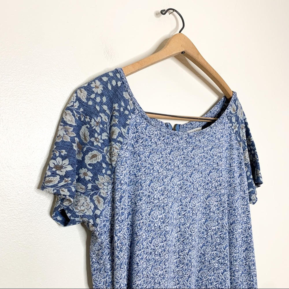 Lucky Brand Boho Floral Print Casual Tunic Short Sleeve T Shirt Blue Large L - Picture 4 of 10